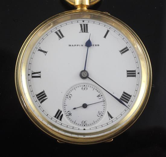 A George V 18ct gold keyless lever pocket watch by Mappin & Webb,
